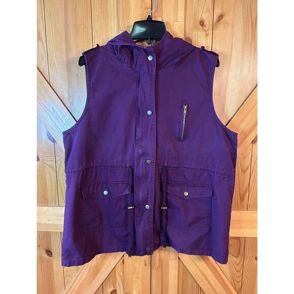 Zenana Outfitters Womens Purple Hooded Military Vest Pockets Size 3XL (5090) - Picture 1 of 6
